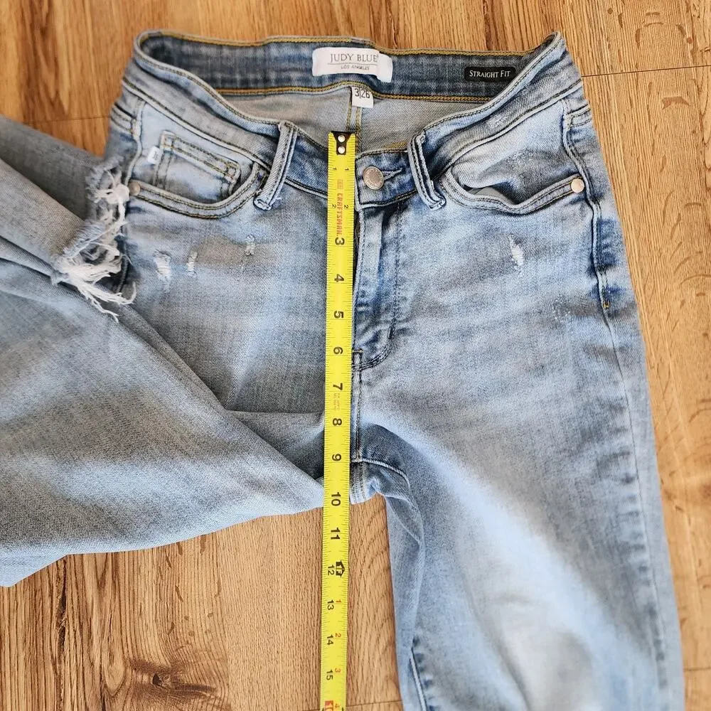 Judy Blue Straight Fit Jeans Women’s 3/26 High Rise Denim Raw Hem Distress - Picture 5 of 15